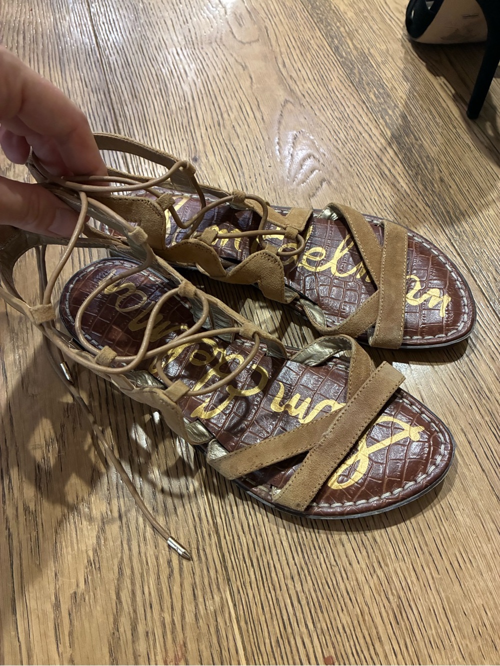 Sam Edelman Tan Suede Lace-Up Gladiator Sandals soft straps comfy size 6